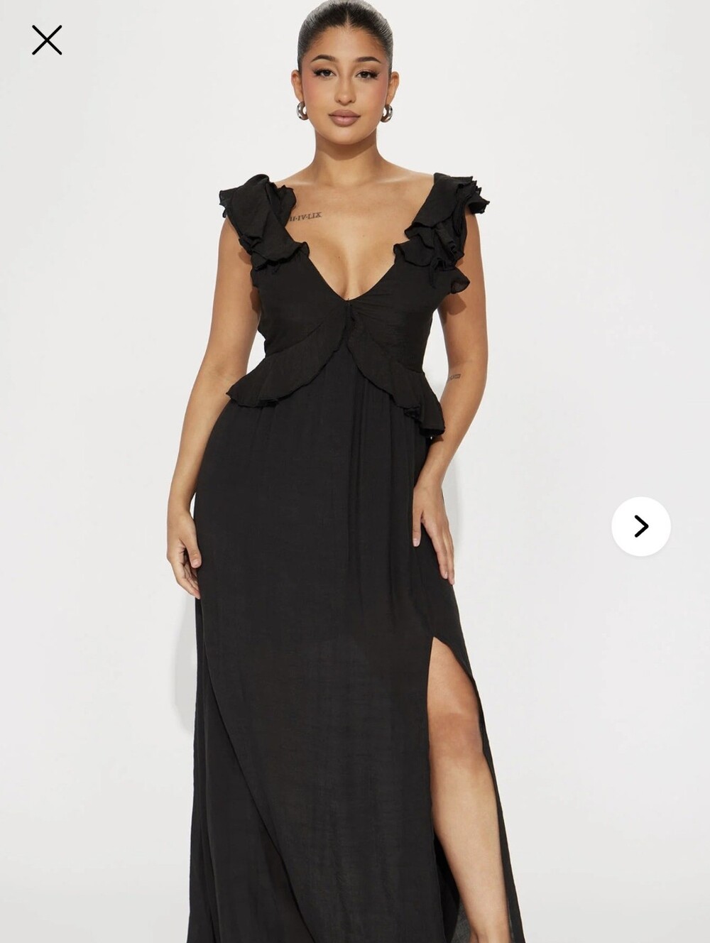 HYFVE Black Ruffle-Trim Maxi Dress with Side Slit